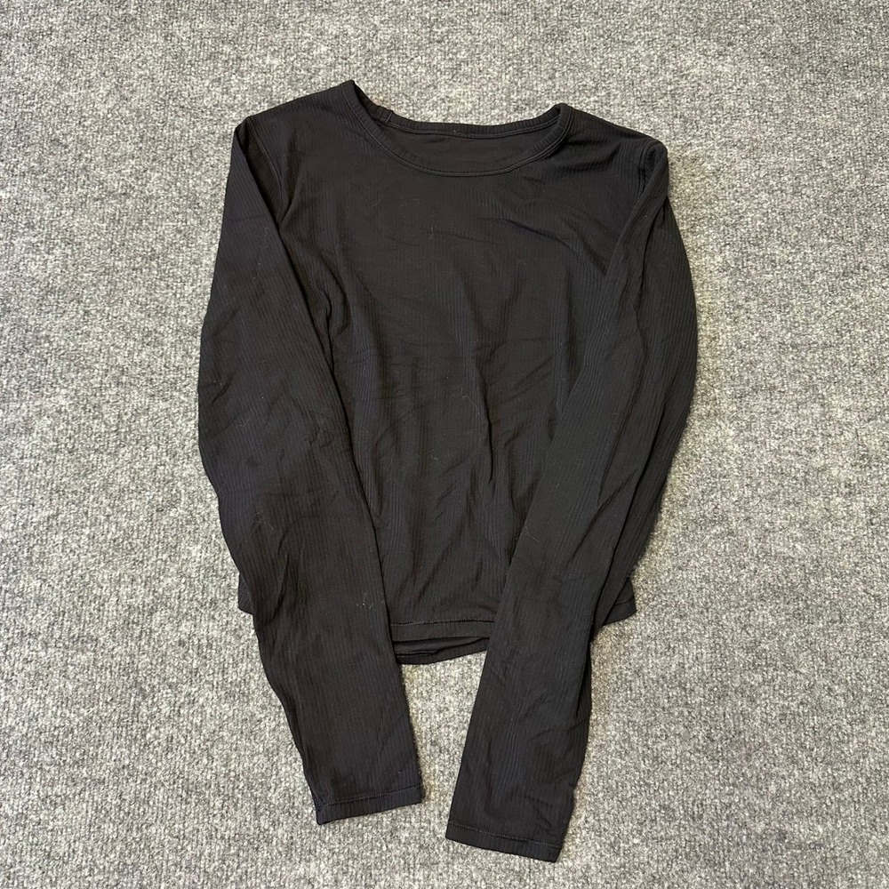 Lululemon Ribbed Top Womens Size 6 Black Long Sleeve Cropped Athletic Yoga Shirt